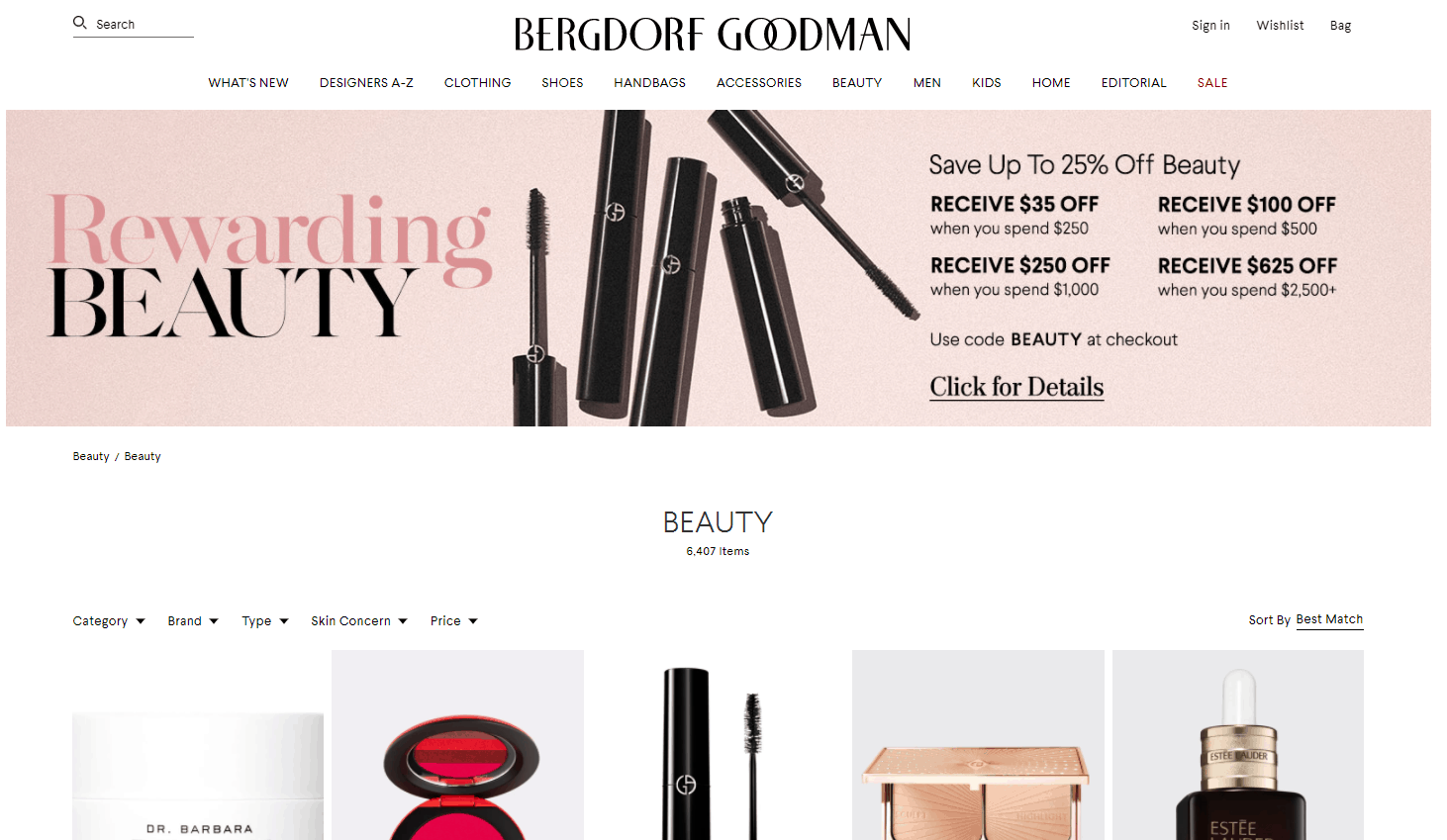 Bergdorf Goodman折扣代碼2024-BG美妝盛典全場美容護膚品最高立減$625可曡加品牌滿贈